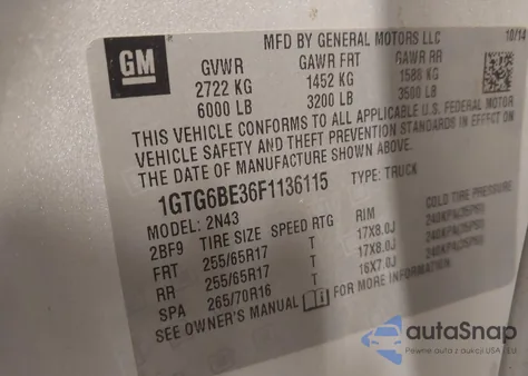 2015 GMC Canyon Sle from USA, damaged, VIN 1GTG6BE36F1136115